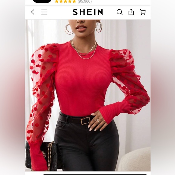 SHEIN Tops - SHEIN Privé Contrast Dobby Mesh Gigot Sleeve‎ Top- worn a few times